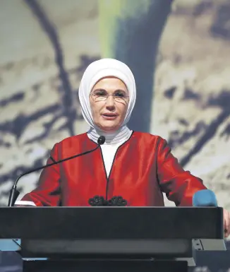  ??  ?? Emine Erdoğan, who is behind a zero waste campaign launched last year, addressed the summit in Istanbul on Dec. 7.