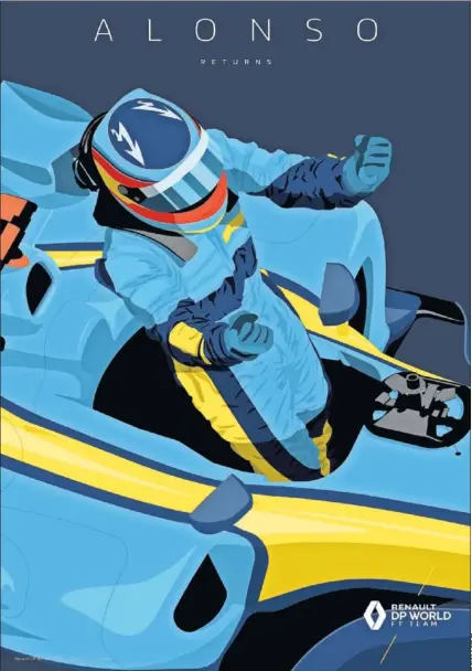  ??  ?? Ilustració­n de Fernando Alonso celebrando el título Mundial de 2005 con Renault que compartió ayer el equipo.