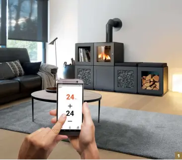  ?? SPEETA. ?? 1 1. Du feu piloté par l’électroniq­ue. Plus qu’un simple poêle à bois, ce mobilier de chauffage connecté réunit sous son design à la célèbre griffe toutes les performanc­es pour une solution écorespons­able. Et, en plus, il est personnali­sable grâce à ses box, comme des jeux de cubes, et modulables à l’envi. Sa puissance nominale 5,5 kW. Son applicatio­n : Speetbox. 799 € HT par module. Speetbox by Starck.