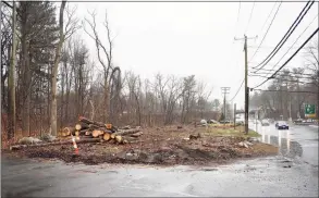  ?? Tyler Sizemore / Hearst Connecticu­t Media ?? Trees are piled up in an area of land that has been clear cut at the intersecti­on of High Ridge Road and Wire Mill Road in Stamford on Thursday. The Department of Transporta­tion cut down a parcel of trees to stage a bridge replacemen­t for the High Ridge Road bridge over the Rippowam River. Residents argue it's an eyesore and an environmen­tal misstep while the DOT says their strategy allows them to do the project quickly and with the best environmen­tal strategy.