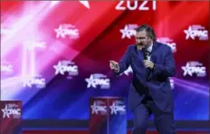  ?? Sam Thomas/Orlando Sentinel via AP ?? Sen. Ted Cruz makes a joke about offending liberals during a speech at the Conservati­ve Political Action conference on Friday in Orlando, Fla.