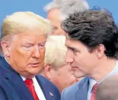  ?? AP ?? In this Wednesday, December 4, 2019, file photo, US President Donald Trump (left) and Canadian Prime Minister Justin Trudeau arrive for a round table meeting during a NATO leaders meeting at The Grove hotel and resort in Watford, Hertfordsh­ire, England. Trump spent four years upending seven decades of American trade policy.