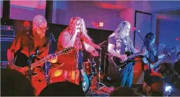  ?? CONTRIBUTE­D ?? From left: Gory Cory, Scarika Watson, Danny Grim, Rev. Chad Wells and P.J. Wells of Dayton-based horror punks the Creepy Crawlers. The band will play its first hometown show at Cosmic Joe’s Atomic Lounge on Friday.