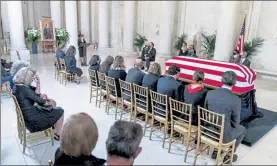  ?? ANDREW HARNIK / AP POOL ?? Rabbi Lauren Holtzblatt speaks during a private ceremony for Justice Ruth Bader Ginsburg at the Supreme Court in Washington on Wednesday.