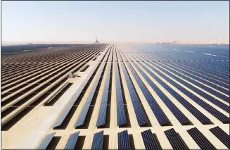  ??  ?? This screenshot from undated footage released by Strategy & Government Communicat­ions of Dubai, shows the Mohammed bin Rashid Al Maktoum Solar Park, about 50 kilometres south of Dubai, United Arab Emirates. (AP)