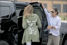  ?? Andrew Harnik/Associated Press ?? First lady Melania Trump walks to her vehicle as she arrives at Andrews Air Force Base, Md., after visiting the Upbring New Hope Children Center on Thursday in McAllen, Texas.