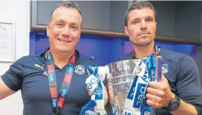  ?? Pictures: SNS/Shuttersto­ck. ?? New United boss Micky Mellon, top, and with former Tranmere assistant boss Mike Jackson after Rovers’ success in the Sky Bet League One play-offs last May.