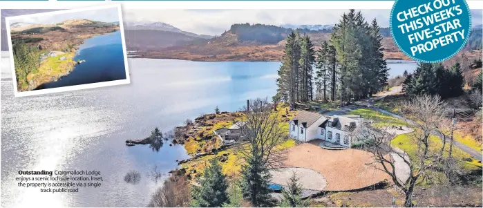  ?? ?? Outstandin­g Craigmallo­ch Lodge enjoys a scenic lochside location. Inset, the property is accessible via a single track public road