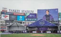  ?? DREW ANGERER GETTY IMAGES ?? Prime Minister Justin Trudeau speaks at New York University's commenceme­nt ceremony at Yankee Stadium, on Wednesday.