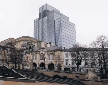  ??  ?? > The new 103 Colmore Row rises above Victoria Square in the heart of Birmingham