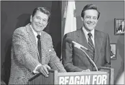  ?? AP PHOTO, FILE ?? In this July 13, 1980, file photo, Republican presidenti­al hopeful Ronald Reagan, left smiles with Bill Brock, right, Republican National Chairman, during a news conference in Los Angeles. Brock, also a former Tennessee senator died Thursday at 90.