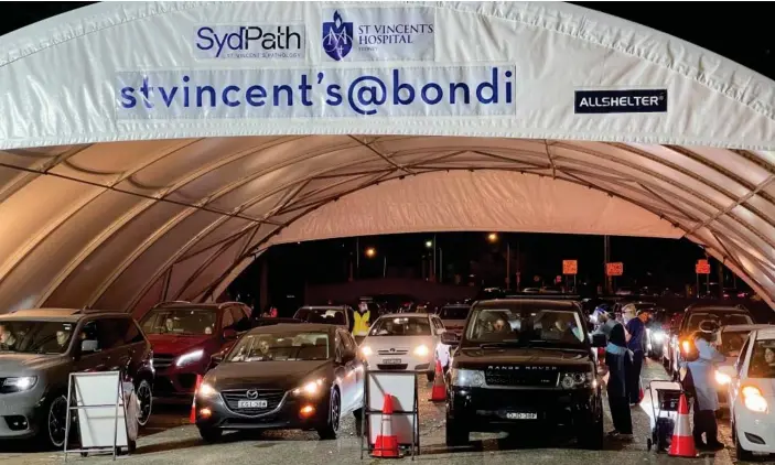  ?? Photograph: Nikki Marshall/The Guardian ?? A big queue at the Bondi Covid testing clinic on Wednesday evening after NSW Health reported a new coronaviru­s case in Sydney.