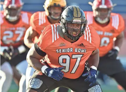  ??  ?? Defensive tackle Nathan Shepherd of Fort Hays State emerged as a projected second- or third-round pick in the NFL draft. GLENN ANDREWS/USA TODAY SPORTS