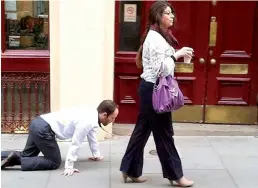  ??  ?? Unusual sight: Commuters in Farringdon, central London, were baffled by this sight this morning