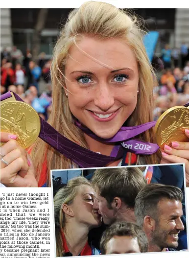  ?? PA/GETTY IMAGES ?? Star turns: Kenny strikes gold at London 2012 and (inset) kisses future husband Jason while sitting behind Beckham