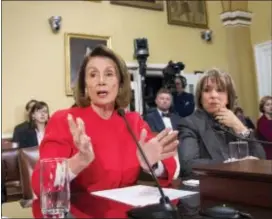  ?? J. SCOTT APPLEWHITE — THE ASSOCIATED PRESS ?? House Minority Leader Nancy Pelosi, D-Calif., and Hispanic Caucus Chair Rep. Michelle Lujan Grisham, D-N.M., right, appear before the House Rules Committee asking to add protection­s to the government funding bill for immigrants brought to the U.S....