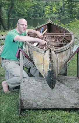  ?? BRUNO SCHLUMBERG­ER/OTTAWA CITIZEN ?? John Zeitoun says the 87-year-old canoe was in good shape when given to him to restore, especially since it spent a decade on trestles beneath the owners’ cottage.