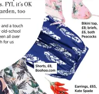  ??  ?? Shorts, £8, Boohoo.com Earrings, £65, Kate Spade New York