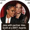  ?? ?? Jess with partner Alex Scott at a BRIT Awards after party in March
