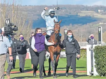  ??  ?? IMPRESSIVE: Rachael Blackmore on Honeysuckl­e after their victory at Cheltenham.