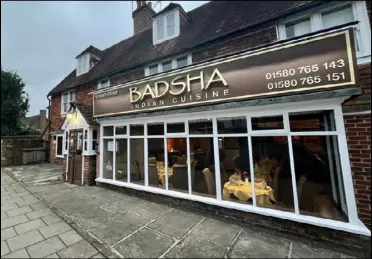  ?? ?? Badsha Indian Cuisine in Tenterden now has a five-star food hygiene rating