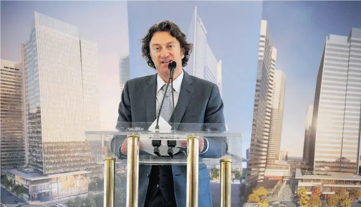  ?? BRUCE EDWARDS/EDMONTON JOURNAL ?? Daryl Katz says the 27-storey office tower at 101st Street and 104th Avenue — across the road from the new arena — will bring “new life” to the city’s downtown.