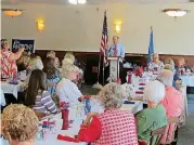  ?? [PHOTO PROVIDED] ?? Oklahoma Corporatio­n Commission­er Bob Anthony speaks to a group of Republican women earlier this year. Anthony regularly addresses groups about the commission and its regulatory duties.