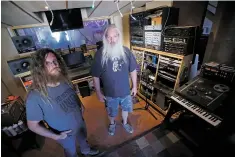  ??  ?? From left, Reed and owner Treadwell in the recording studio Tuesday. Frogville, which for the past 15 years has recorded many of Santa Fe’s popular country, folk and rock artists, might close by the end of the year.