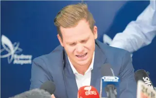  ?? Picture / AP ?? Steve Smith breaks down as he faces the media after being sent home from South Africa in disgrace.