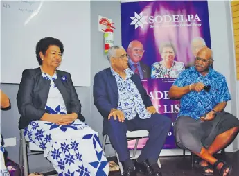  ?? Photo: Facebook ?? From left: Opposition leader Ro Teimumu Kepa, SODELPA Party president Ratu Naiqama Lalabalavu and SODELPA Party leader Sitiveni Rabuka in Suva on July 13, 2018.