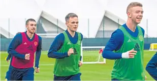  ??  ?? Declan Gallagher, Dundee United’s Lawrence Shankland and Stuart Findlay are hoping to make their Scotland debuts this week.