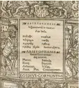  ?? Foto: Stephan ?? Das dreisprach­ige Titelblatt der Aristo phanes Ausgabe von 1528.