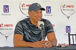  ?? AP ?? Tiger Woods meets with the media Tuesday in the Bahamas for the first time since his car crash Feb. 23.