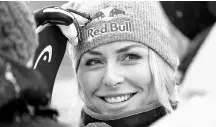  ??  ?? (FILES) This file photo taken on November 28, 2017 shows Lindsey Vonn of the US talking with reporters after her training for the FIS Ski World Cup Women’s Downhill in Lake Louise, Alberta. US skiing star Lindsey Vonn said December 7, 2017 she would...