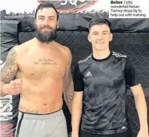  ??  ?? Belter Celtic wonderkid Kieran Tierney drops by to help out with training
