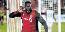  ?? NATHAN DENETTE/THE CANADIAN PRESS ?? Toronto FC forward Jozy Altidore (17) celebrates after scoring against the Philadelph­ia Union during second half MLS soccer action, in Toronto, earlier in the season.