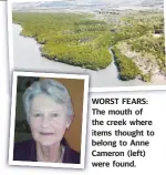  ?? WORST FEARS: The mouth of the creek where items thought to belong to Anne Cameron ( left) were found. ??