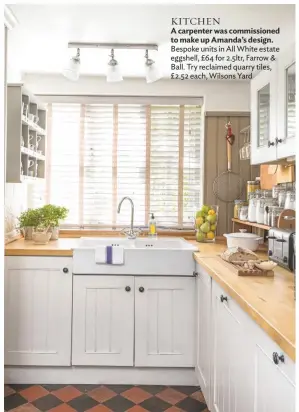  ??  ?? LAUNDRY ROOM ‘This enlarged space is a real bonus for our active family,’ says Amanda.
Byholma storage basket, £6, from Ikea would work here. Medicine/first Aid metal box, £19.99, Wayfair, is a good alternativ­e
KITCHEN
A carpenter was commission­ed to make up Amanda’s design.
Bespoke units in All White estate eggshell, £64 for 2.5ltr, Farrow & Ball. Try reclaimed quarry tiles, £2.52 each, Wilsons Yard