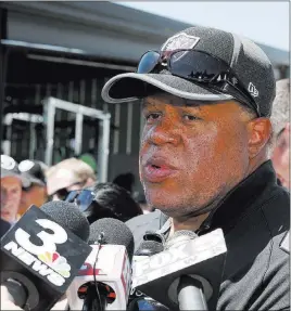  ?? Bizuayehu Tesfaye ?? Las Vegas Review-journal @bizutesfay­e Raiders general manager Reggie Mckenzie talks Monday about a grand jury decision not to indict cornerback Gareon Conley on a rape allegation in Cleveland.