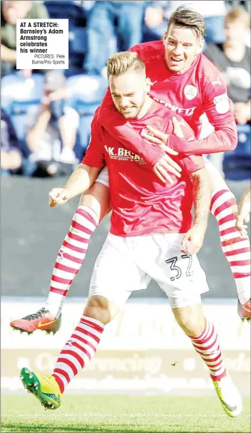  ?? PICTURES: Pete Burns/Pro Sports ?? AT A STRETCH: Barnsley’s Adam Armstrong celebrates his winner