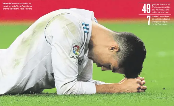  ??  ?? Zklamání Ronaldo se snažil, ale na gól to nestačilo. A Real doma prohrál s Betisem. Foto: Reuters