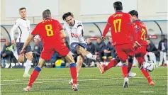  ?? REUTERS ?? England’s Jack Grealish, centre, scores their fifth goal against Andorra.