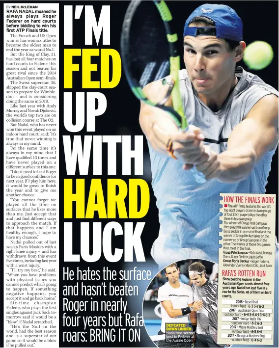  ??  ?? DEFEATED DOWN UNDER Nadal was second best to Federer at the Aussie Open