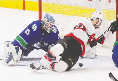  ?? BOB FRID/USA TODAY SPORTS ?? When Thatcher Demko's Canucks beat Cedric Paquette's Senators 5-1 on Wednesday, it was the second time in three days Vancouver had blown out the visitors from Ottawa, with another matchup between the two teams back on the docket Thursday.