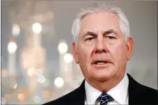  ??  ?? In this July 21 photo, Secretary of State Rex Tillerson speaks at the State Department in Washington. Tillerson says neither he nor President Donald Trump is “very happy” about new sanctions on Russia that Congress has voted to put in place.