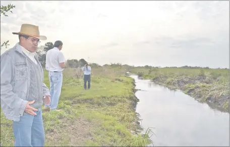  ??  ?? Un grupo de pobladores de la compañía de Kurusu Kuatia del distrito de Mayor Martínez que trabaja en la limpieza del canal natural que desagota en el río Paraná.