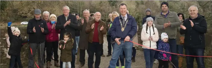  ??  ?? Cathaoirle­ach Michael Whelan officially opens the laneway to Tintern.
