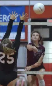  ?? DIGITAL FIRST MEDIA FILE ?? Garnet Valley’s Ally Hartney pounds a kill against Archbishop Carroll last week. Hartney had nine kills Thursday to lead the Jaguars to a 3-0 victory over Council Rock South in the District 1 Class 4A volleyball playoffs.