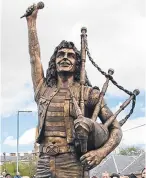  ?? Pictures: Philip Morris/ REX/Shuttersto­ck/Andrew Cawley. ?? Bon Scott in the studio during his time as lead singer with AC/DC, left, and, above, the statue of him in Kirriemuir.