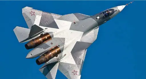  ??  ?? DESIGNED FOR AIR SUPERIORIT­Y: FIFTH-GENERATION MULTIROLE FIGHTER SUKHOI T-50 AIRCRAFT